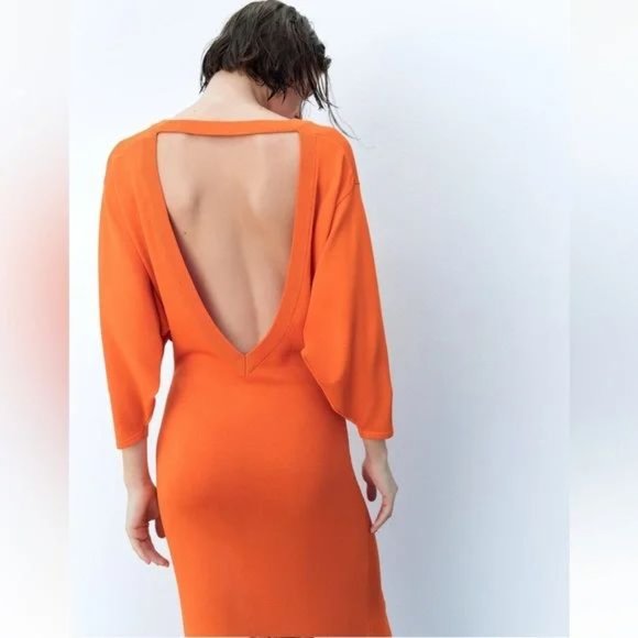 ZARA OPEN BACK LONG KNIT DRESS - Picture 4 of 8